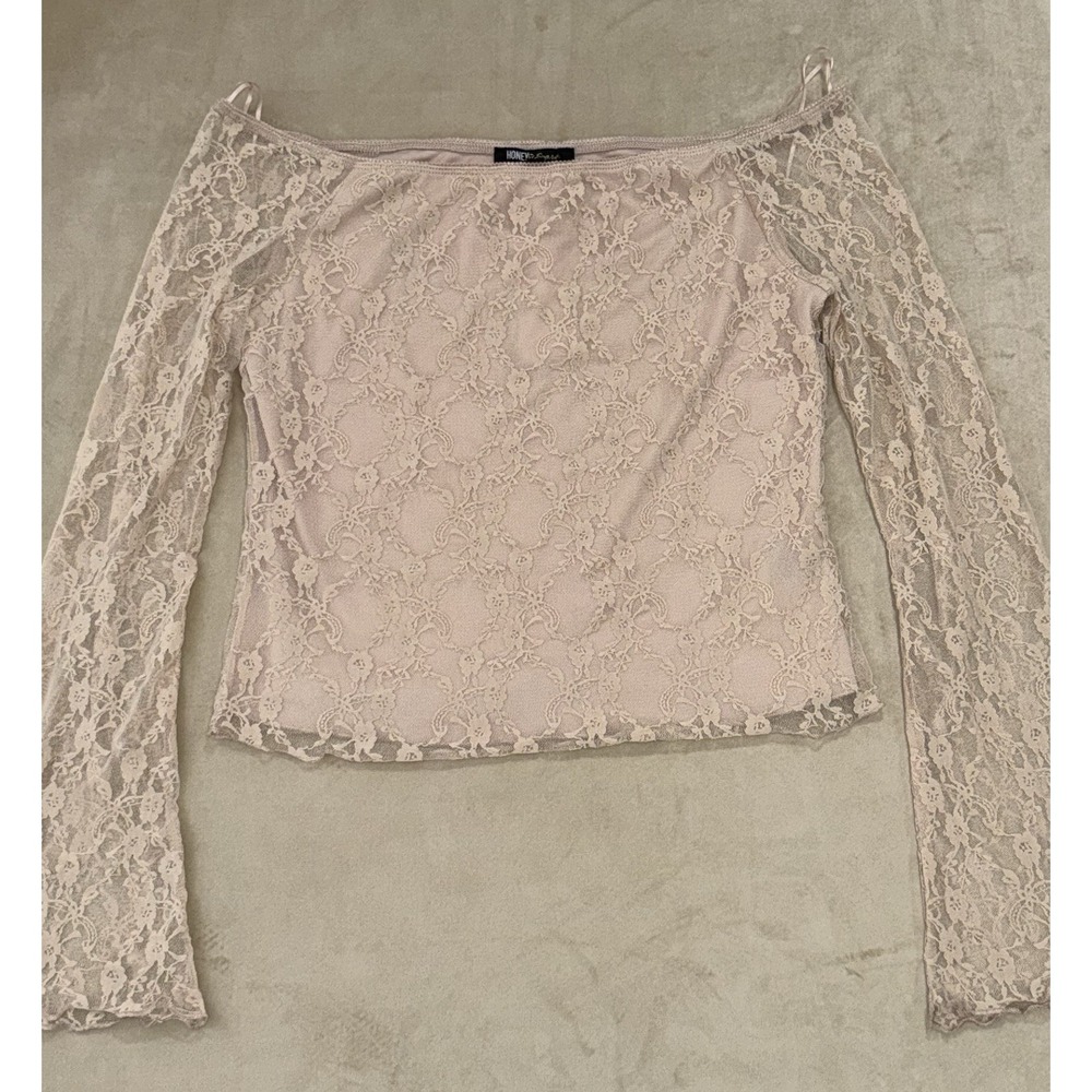 NWT Honey & Sparkle Lace Off Shoulder Full Sleeve Top Floral Juniors Size XL